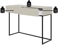 Toaletka Veldio z frezowanym frontem i dwiema szufladami 110 cm Czarna ze złotymi nogami