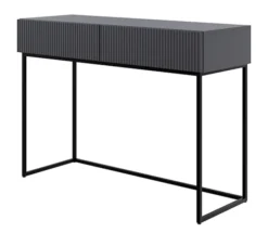 Toaletka Veldio z frezowanym frontem i dwiema szufladami 110 cm Czarna z czarnymi nogami