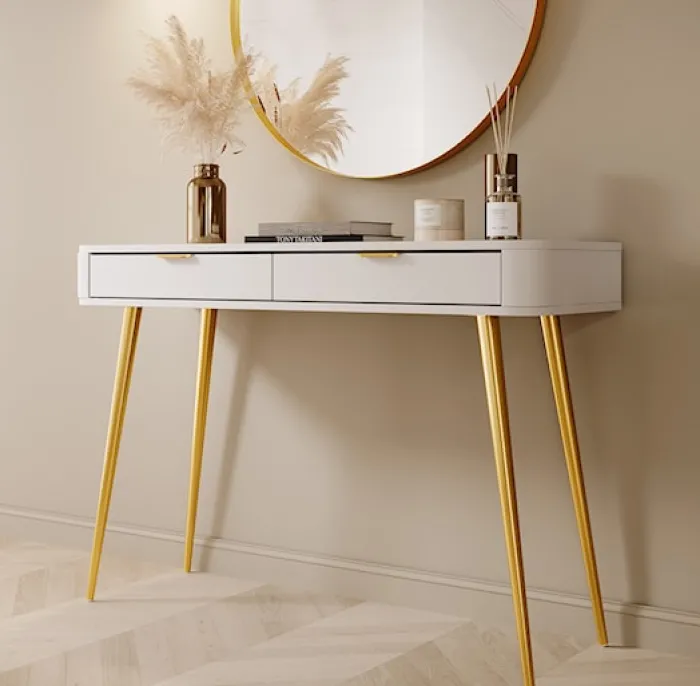 Toaletka z szufladami Oval 112 cm Biała