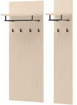 Wieszak ścienny Trend z półkami 76 cm ryflowane fronty beż piaskowy / czarny