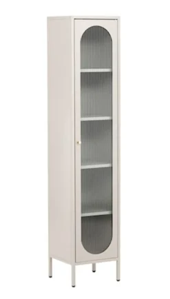 Witryna Bequiti 180x37 cm wysoka beżowa z drzwiczkami