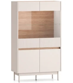 Witryna czterodrzwiowa Dunea przeszklona z oświetleniem 92 cm kaszmir/dąb