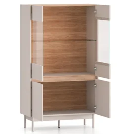 Witryna czterodrzwiowa Dunea przeszklona z oświetleniem 92 cm kaszmir/dąb