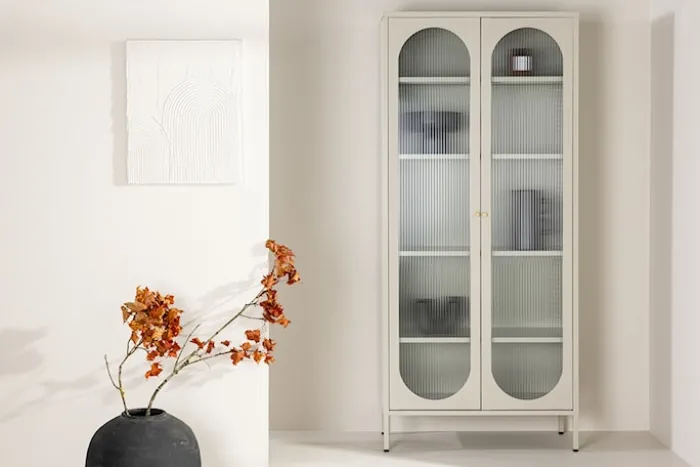 Witryna dwudrzwiowa Bequiti 180x80 cm wysoka beżowa