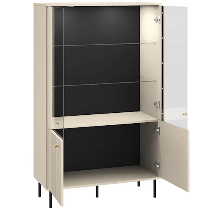 Witryna dwudrzwiowa Caletto 92 cm ozdobne lamele beżowa