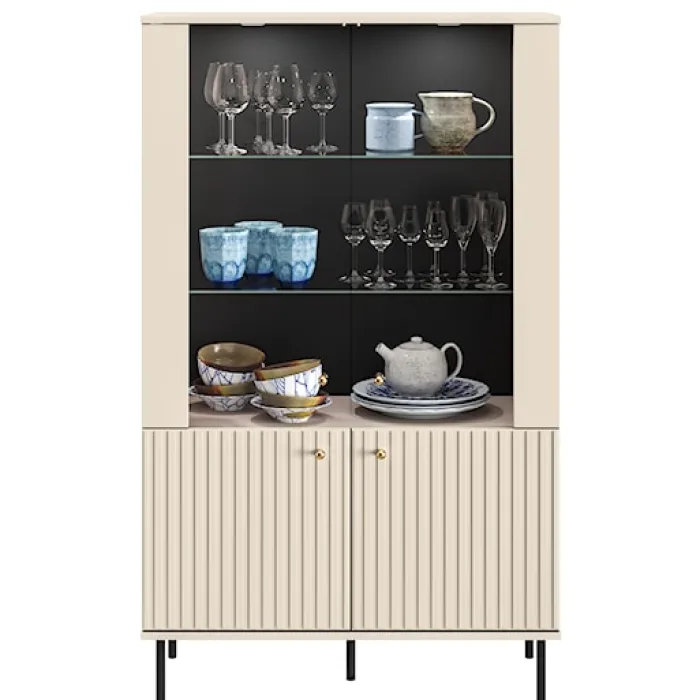 Witryna dwudrzwiowa Caletto 92 cm ozdobne lamele beżowa