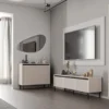 Witryna dwudrzwiowa Osaka z ryflowanym frontem 56 cm beż piaskowy na czarnych nogach