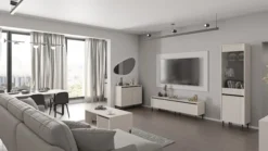 Witryna dwudrzwiowa Osaka z ryflowanym frontem 56 cm beż piaskowy na czarnych nogach