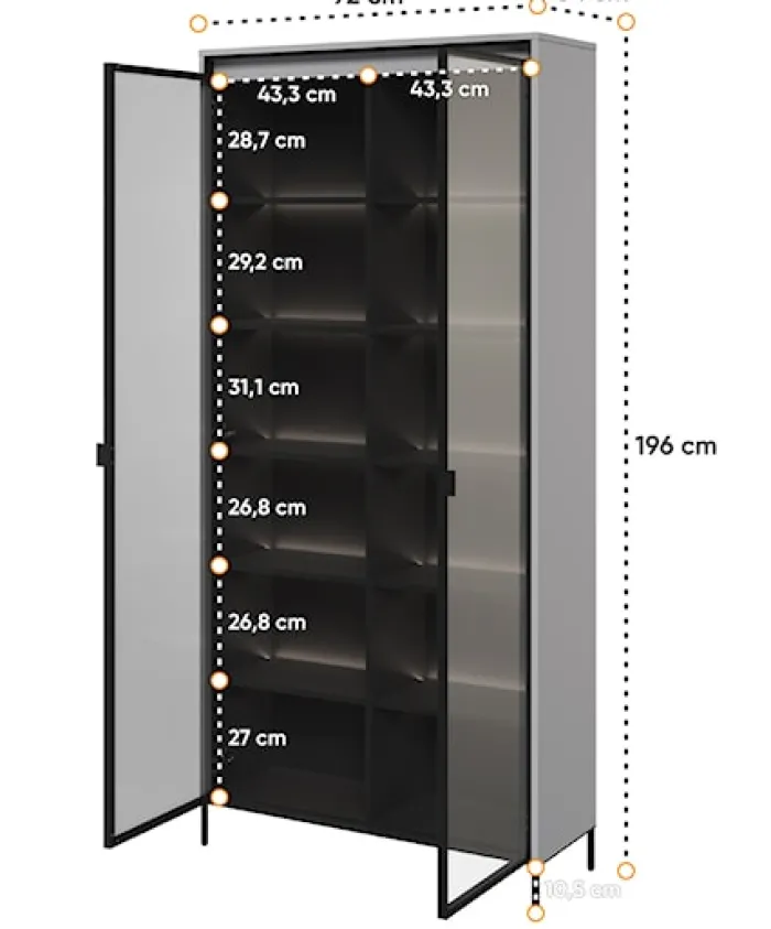 Witryna dwudrzwiowa Trend 92 cm z LED Szara
