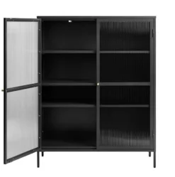Witryna metalowa Avensunly 140 cm z przeszkleniem czarna