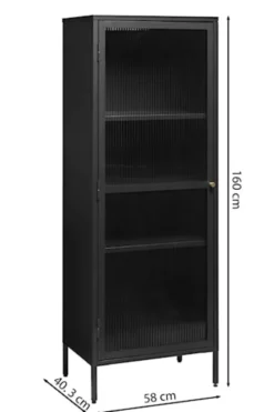 Witryna metalowa jednodrzwiowa Avensunly 160 cm z przeszkleniem czarna