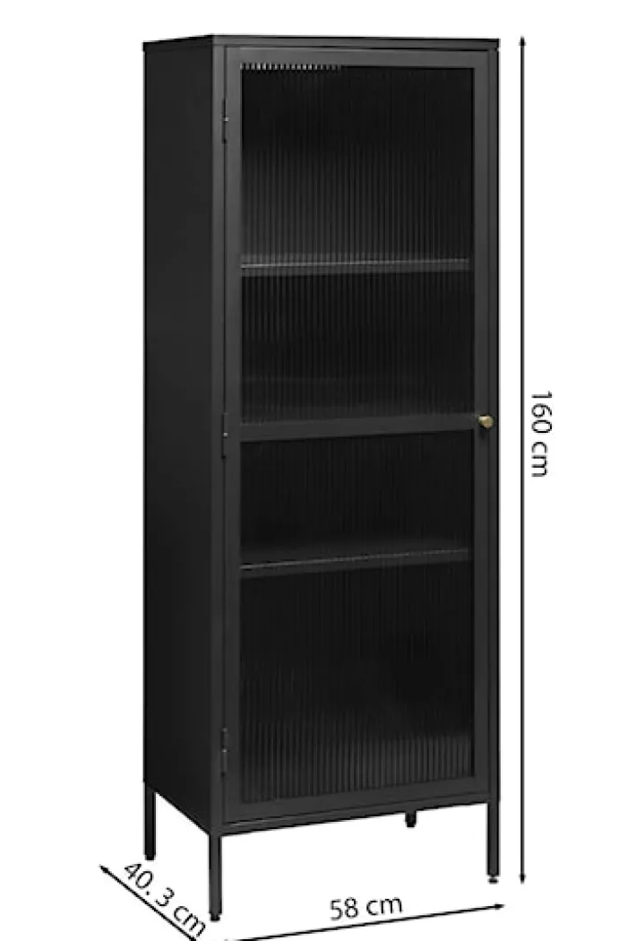 Witryna metalowa jednodrzwiowa Avensunly 160 cm z przeszkleniem czarna