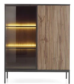 Witryna Tosena dwudrzwiowa z oświetleniem LED 104 cm Czarny/Dąb wotan
