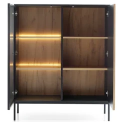 Witryna Tosena dwudrzwiowa z oświetleniem LED 104 cm Czarny/Dąb wotan