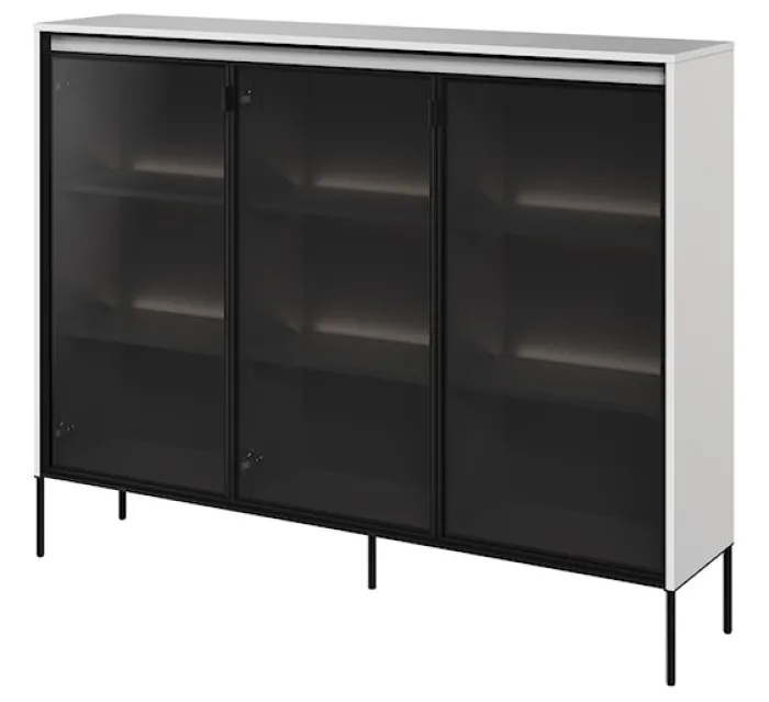 Witryna trzydrzwiowa Trend 150 cm z LED Biała