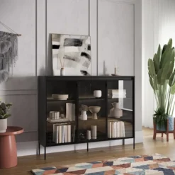 Witryna trzydrzwiowa Trend 150 cm z LED Czarna