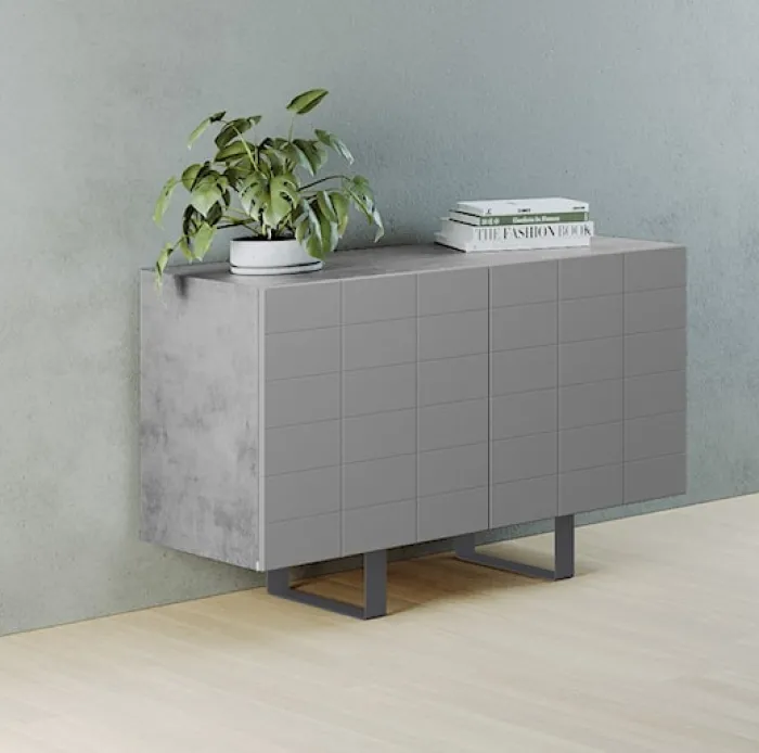 Włoska komoda dwudrzwiowa Gondil 110 cm z przetworzonych butelek PET Beton/Szary
