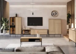Wysoka komoda Visso dwudrzwiowa 98 cm dąb linearny