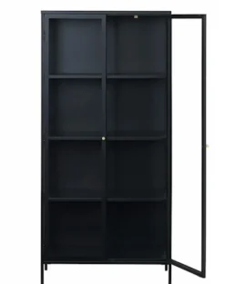 Wysoka witryna metalowa Zeins dwudrzwiowa 190 cm czarna