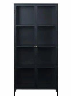 Wysoka witryna metalowa Zeins dwudrzwiowa 190 cm czarna