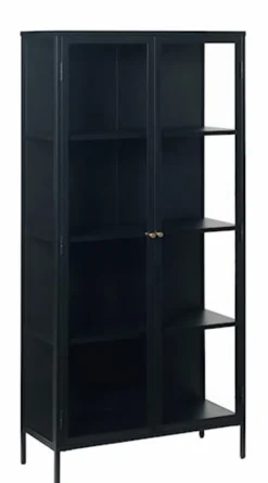 Wysoka witryna metalowa Zeins dwudrzwiowa 190 cm czarna