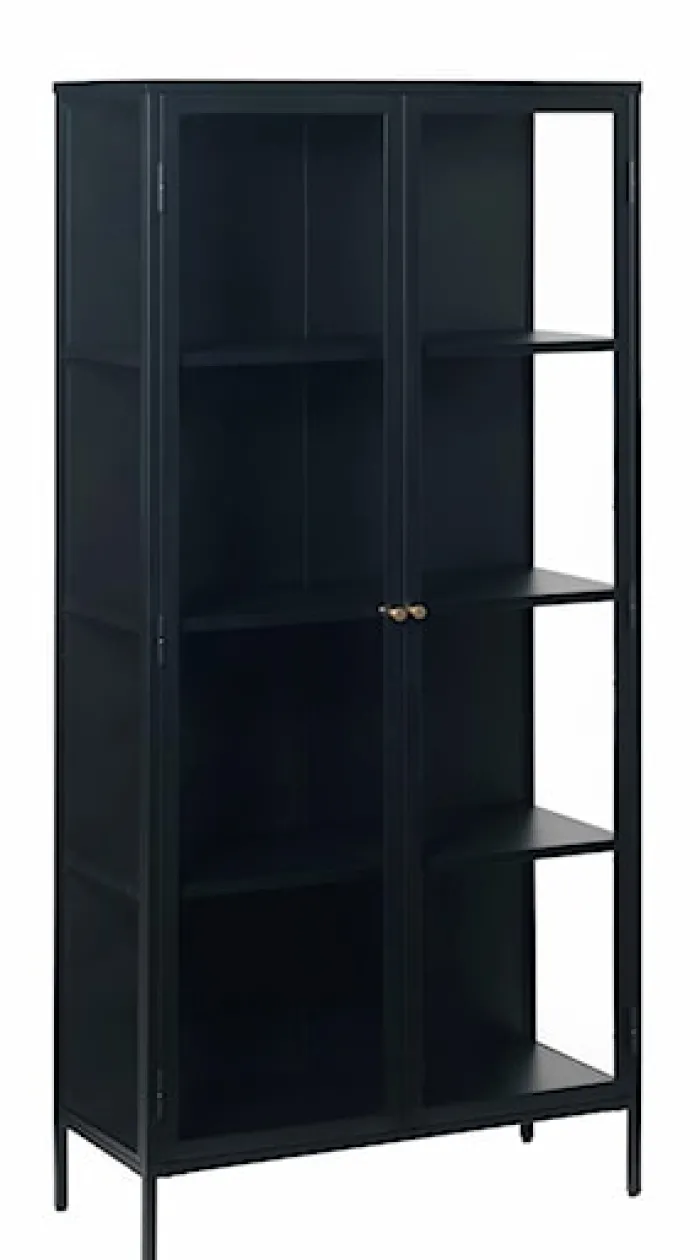 Wysoka witryna metalowa Zeins dwudrzwiowa 190 cm czarna