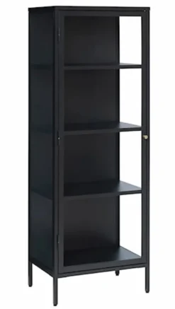 Wysoka witryna metalowa Zeins pojedyncza 160 cm czarna
