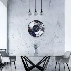 Zegar ścienny Marble 48 cm niebiesko-srebrny