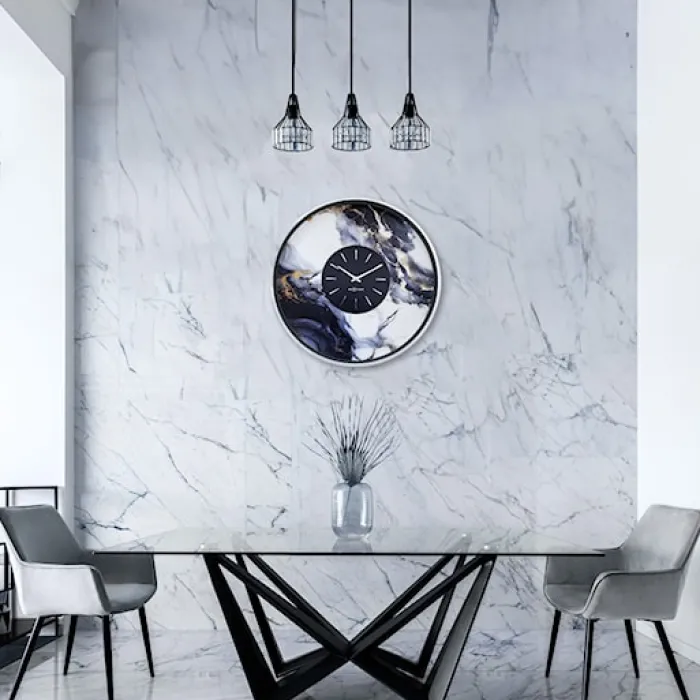 Zegar ścienny Marble 48 cm niebiesko-srebrny