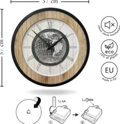 Zegar ścienny Relatise średnica 57 cm dąb/czarny/biały cyfry rzymskie