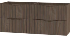 Zestaw łazienkowy z dwiema szafkami pod umywalkę Stella 120 cm ryflowane fronty orzech / czarny mat