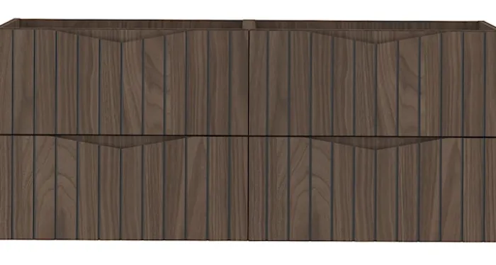 Zestaw łazienkowy z dwiema szafkami pod umywalkę Stella 120 cm ryflowane fronty orzech / czarny mat