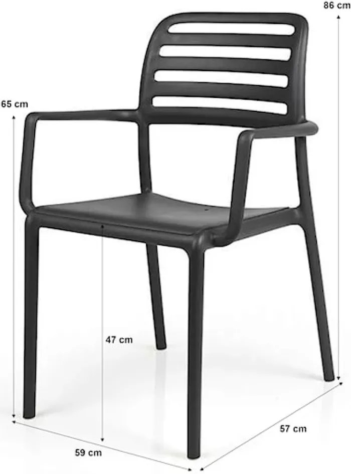Zestaw balkonowy okrągły stół Step 60 cm i 2 krzesła z podłokietnikami Costa Nardi z certyfikowanego tworzywa antracytowy
