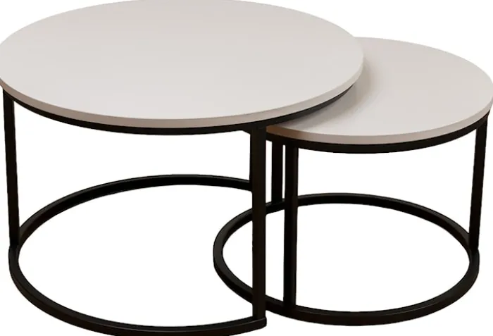 Zestaw dwóch stolików kawowych Complle okrągłe 75 i 58 cm kaszmir/czarne