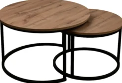 Zestaw dwóch stolików kawowych Complle okrągłe 75 i 58 cm dąb wotan/czarne