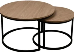 Zestaw dwóch stolików kawowych Complle okrągłe 75 i 58 cm dąb olejowany/czarne