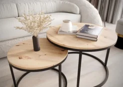 Zestaw dwóch stolików kawowych Sabello okrągłe 70 i 50 cm dąb artisan
