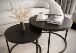Zestaw dwóch stolików kawowych Sabello okrągłe 70 i 50 cm czarny mat