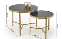Zestaw dwóch stolików kawowych Hesivene z okrągłymi blatami 63 cm i 48 cm czarny marmur/ złoty