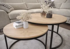 Zestaw dwóch stolików kawowych Sabello okrągłe 80 i 60 cm Dąb craft