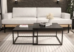 Zestaw dwóch stolików kawowych Sabello kwadratowe 70 cm i 60 cm Czarny mat