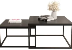 Zestaw dwóch stolików kawowych Sabello kwadratowe 70 cm i 60 cm Czarny mat