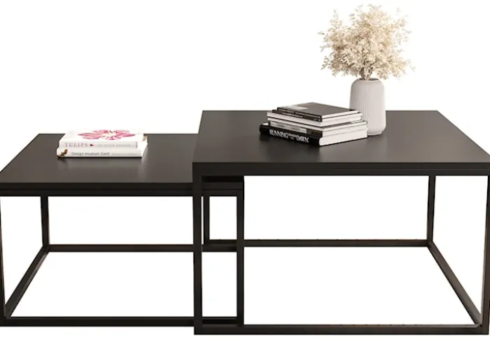 Zestaw dwóch stolików kawowych Sabello kwadratowe 70 cm i 60 cm Czarny mat