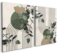 Zestaw 2 obrazów Green Arc 42x32 cm zielono-beżowe