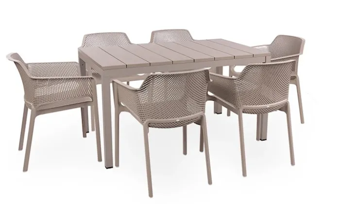 Zestaw ogrodowy rozkładany stół Rio 140-210x85 cm i 6 krzeseł Net Nardi z certyfikowanego tworzywa brązowy