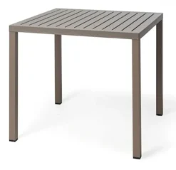 Zestaw ogrodowy stół kwadratowy Cube 70 cm i 4 krzesła z podłokietnikami Net Nardi z certyfikowanego tworzywa brązowy