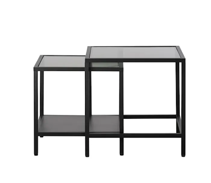 Zestaw stolików kawowych Avensunly przeszklone 50 cm czarne