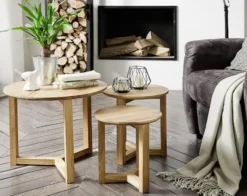 Zestaw trzech stolików Aventra o średnicy 30,35 i 50 cm dąb sękaty